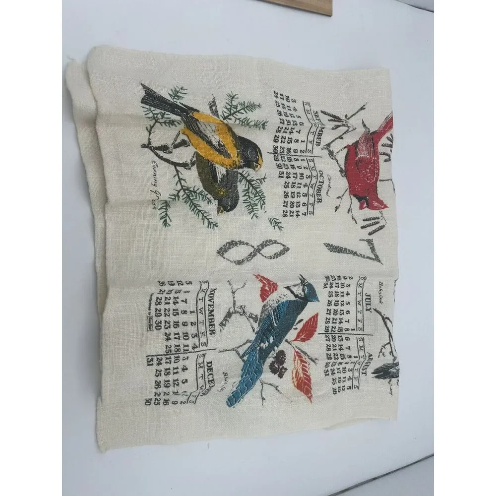 Vintage 1978 Calendar‎ Tea Towel Birds  Linen 16x27 For Hanging Display